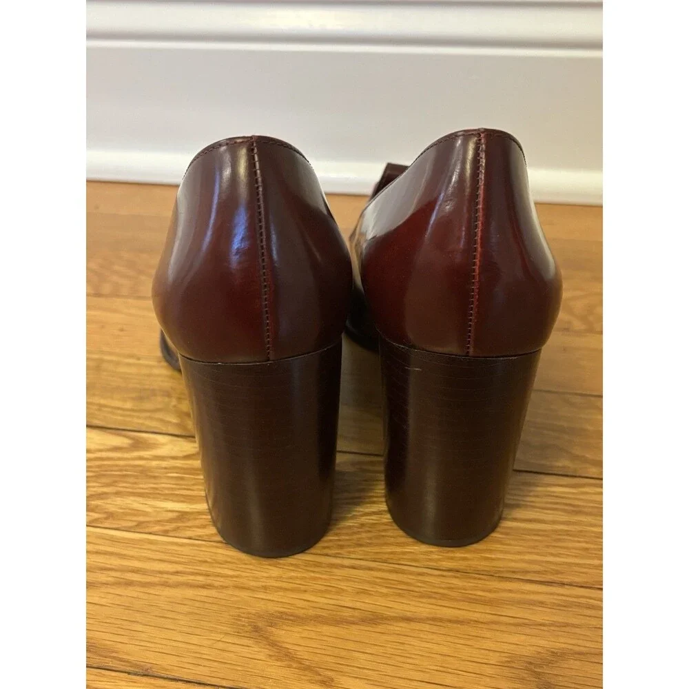 Tory Burch Burgundy Buckle Loafers Curved Block Heels Wild Berry Leather 10 - Picture 6 of 16